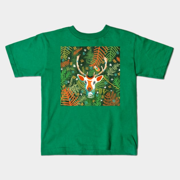 Painting of a cute deer hidden in the forest Kids T-Shirt by Mimie20